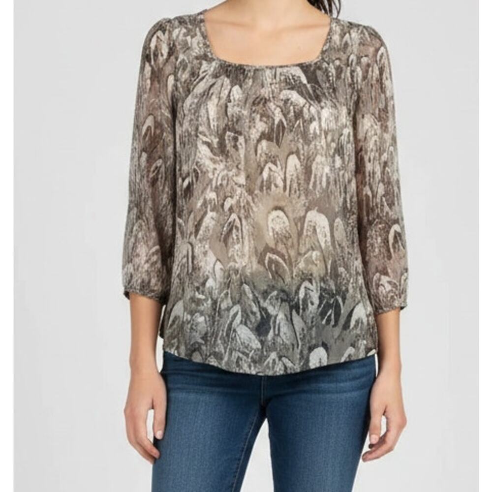Jennifer Lopez S Brown Blouse Snakeprint 100% Polyester Square Neck 3/4 Sleeve